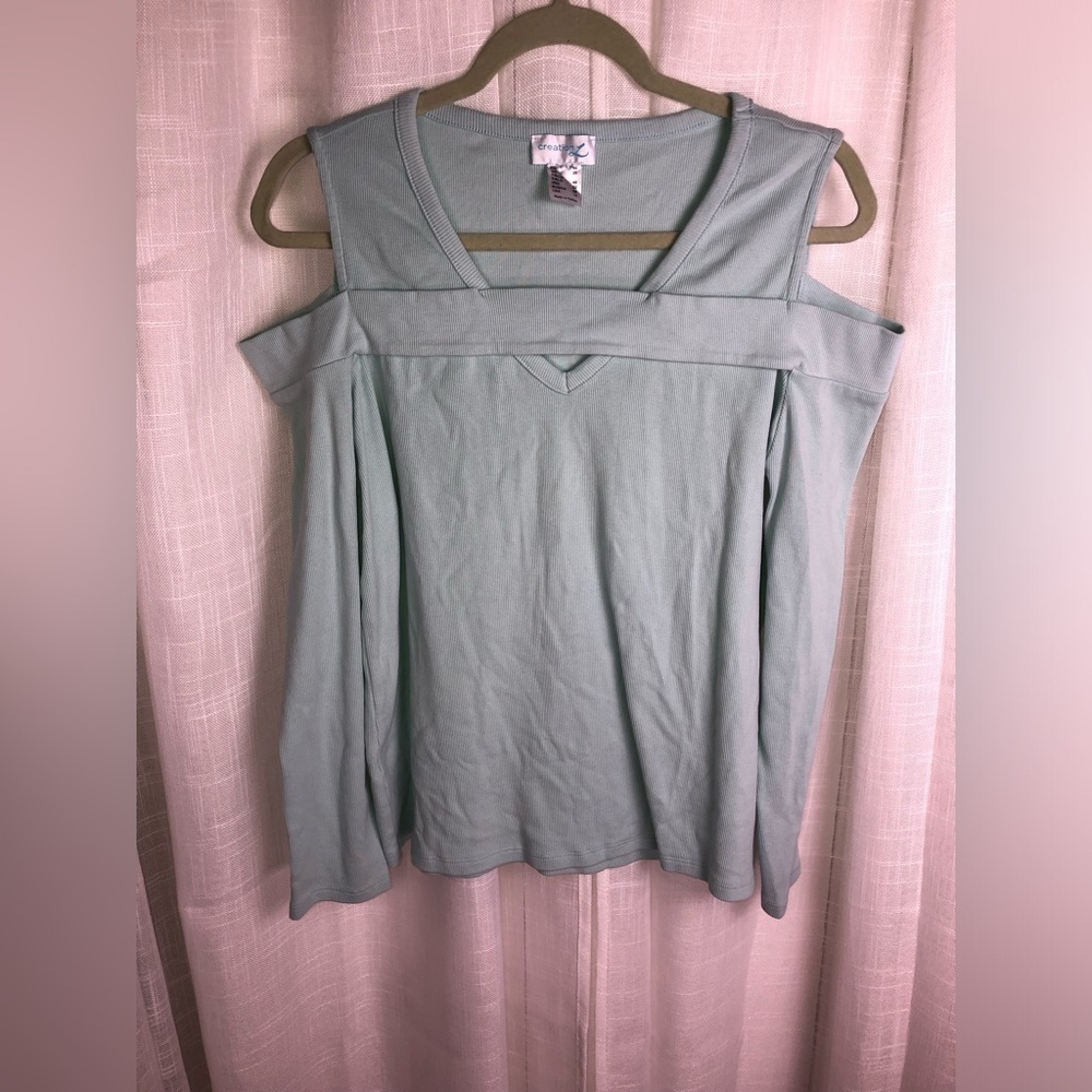Women's Cold Shoulder Top - Light Blue/Teal - Picture 5 of 9